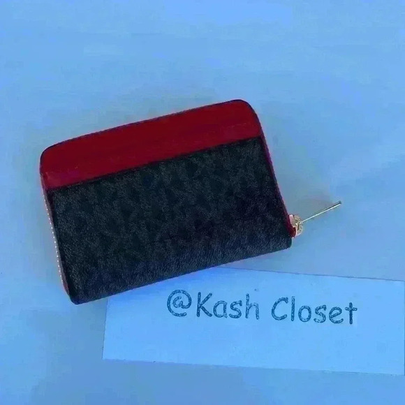 Michael Kors Card Case Wallet Zip Around Jet Set Travel MK Signature Brown Flame - Picture 2 of 4